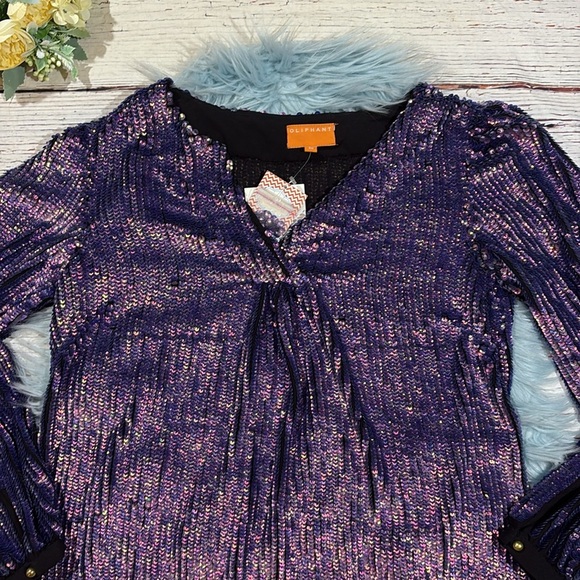 NWT Oliphant Purple Sequin V-neck Shimmer Blouse - Picture 8 of 9